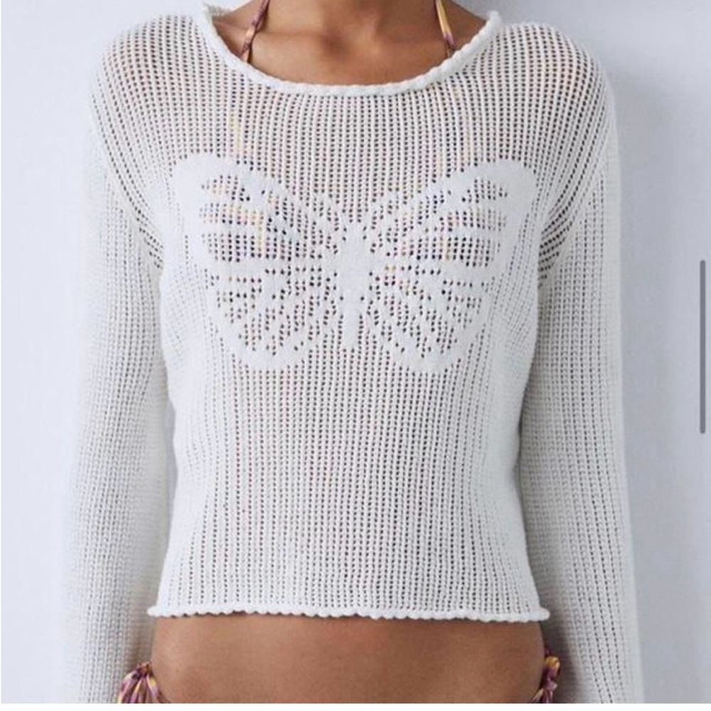 Anthropologie Le Lis Butterfly Open Knit Sweater Top Small
